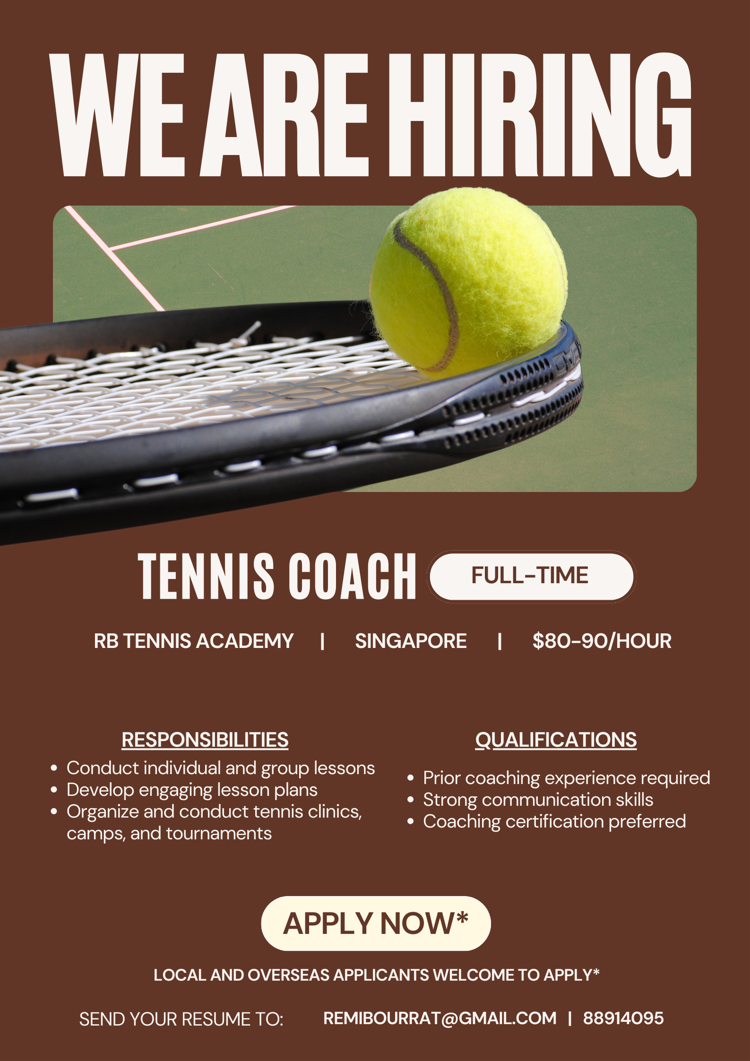 full-time tennis coaching job in singapore