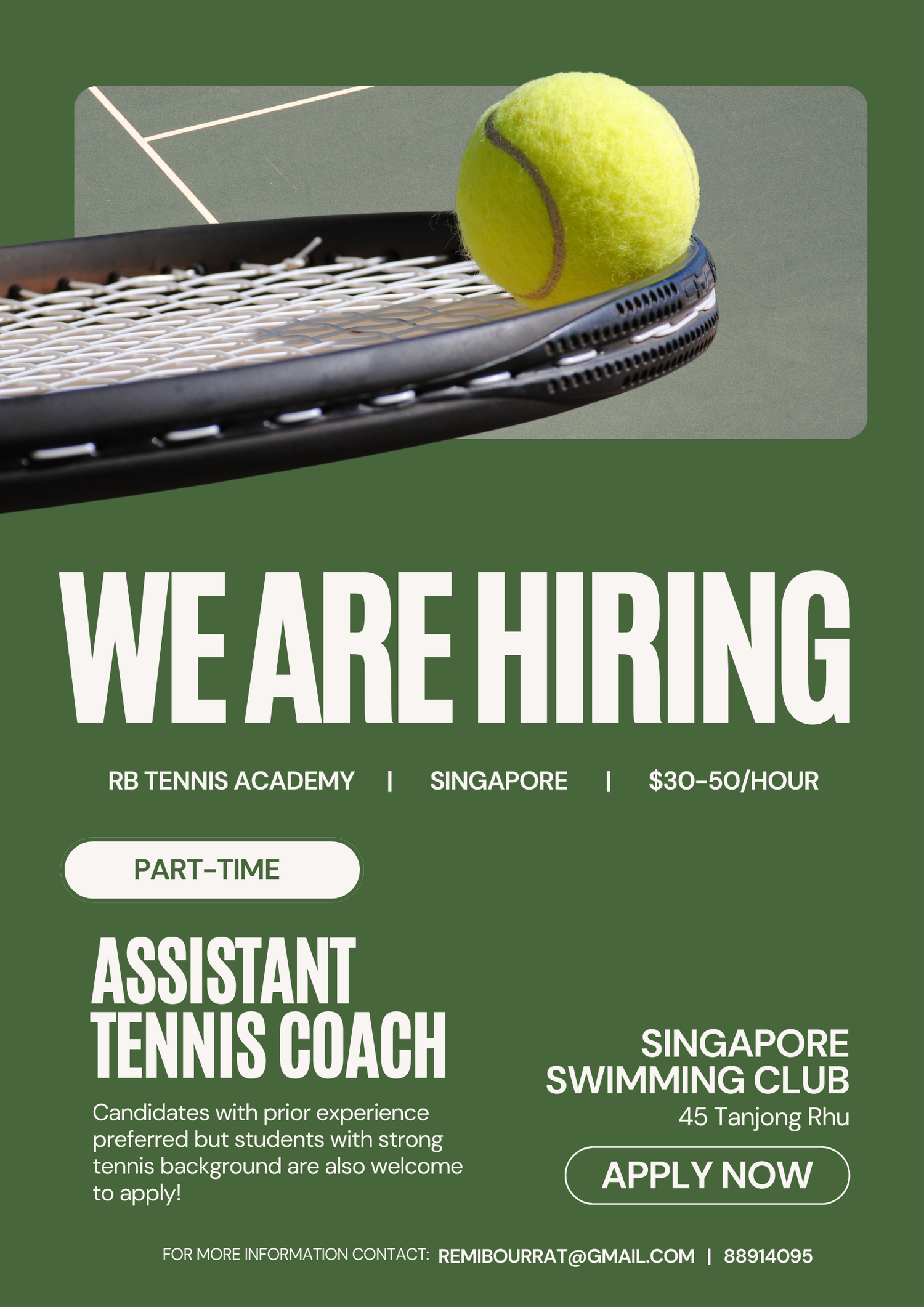 part-time assistant tennis coaching job in singapore